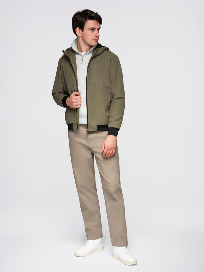 Men's lightweight jacket with hood and mesh lining - olive V2 C640