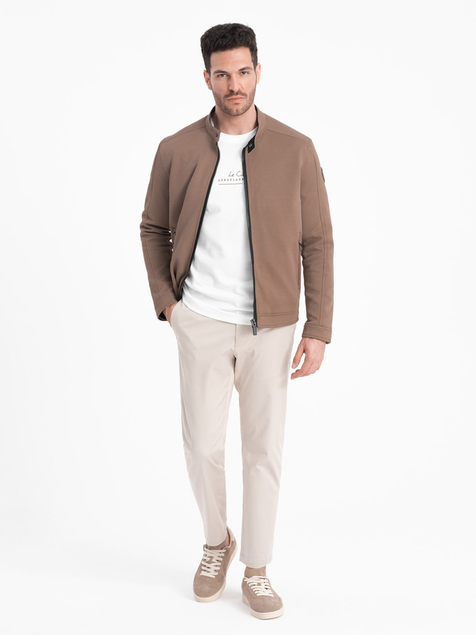 Men's BIKER jacket in structured fabric - light brown V4 OM-JANP-0138