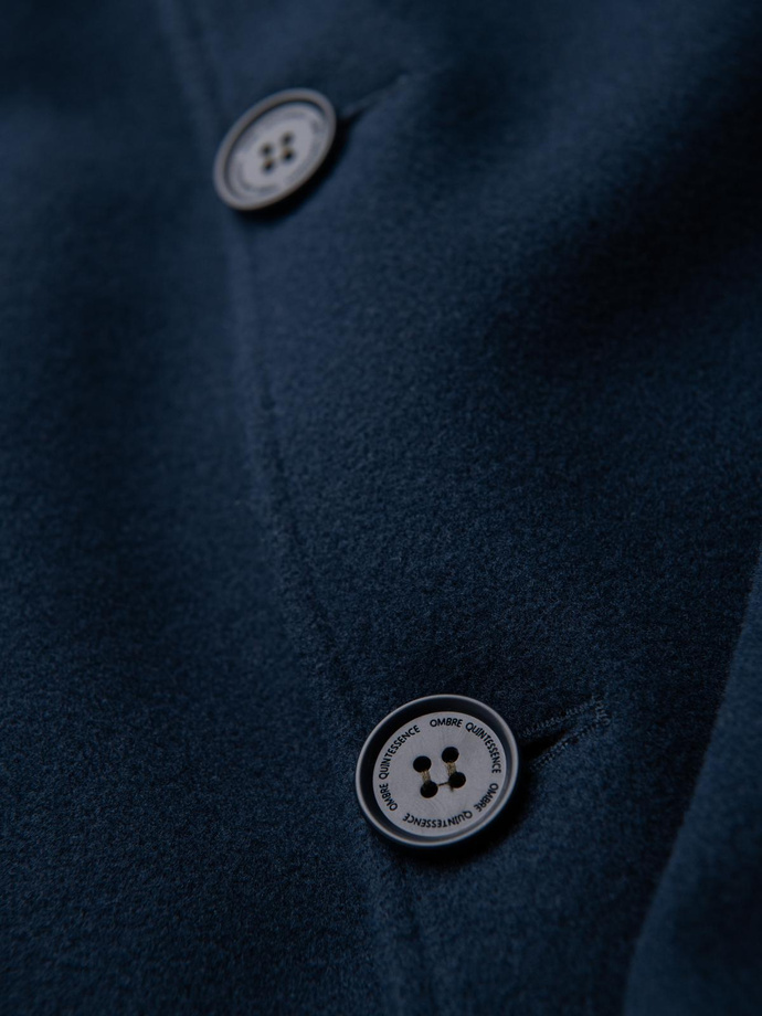 Long men's single-breasted coat with collar and undercoat - navy blue V3 OM-COWC-0135