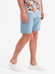 Men's shorts with elastic waistband and wash effect - light blue V1 OM-SRDS-0192