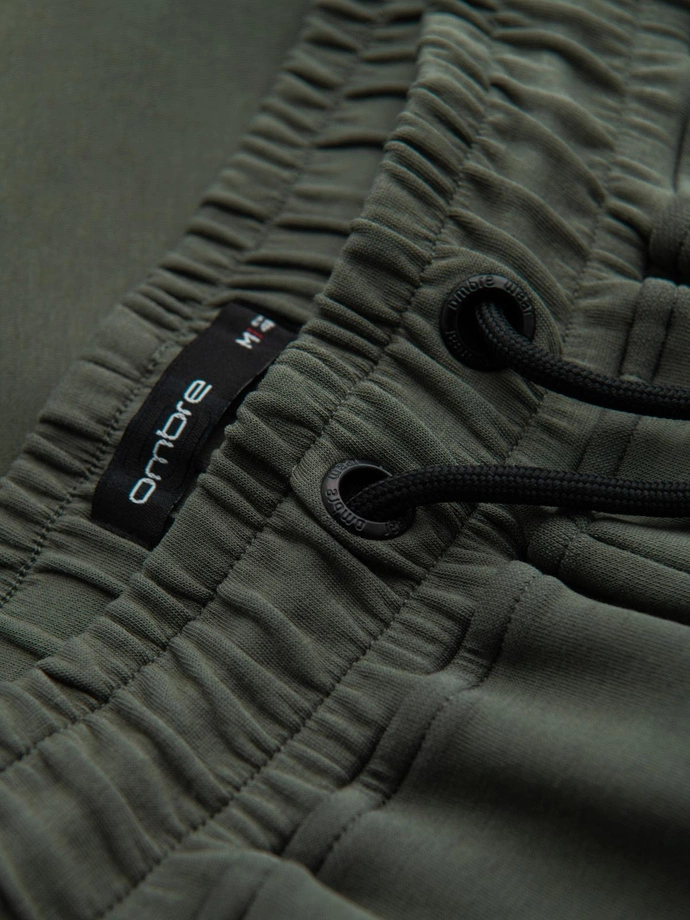 Men's sweatpants with straight leg and rubber details - dark olive green V4 OM-PASK-0281