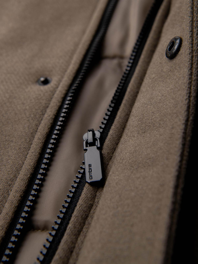 Men's parka coat with wool and hood - khaki V2 OM-COWC-0132