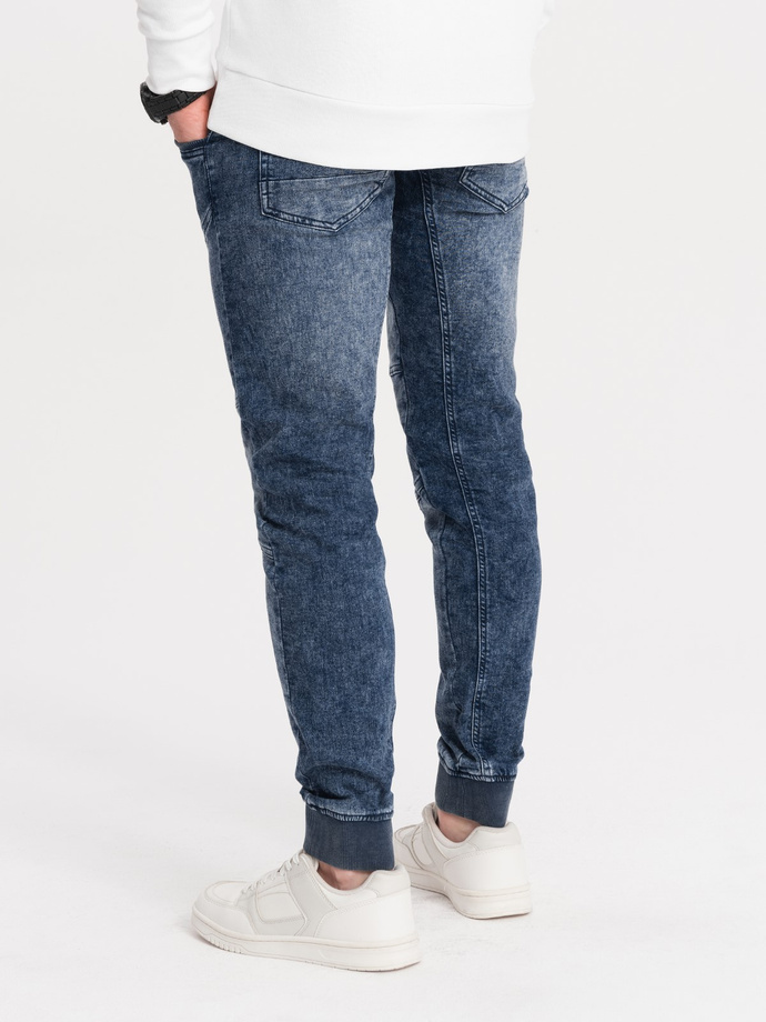 Pantaloni JOGGERY marmorat pentru bărbați cu cusături - albastru V1 OM-PADJ-0108
