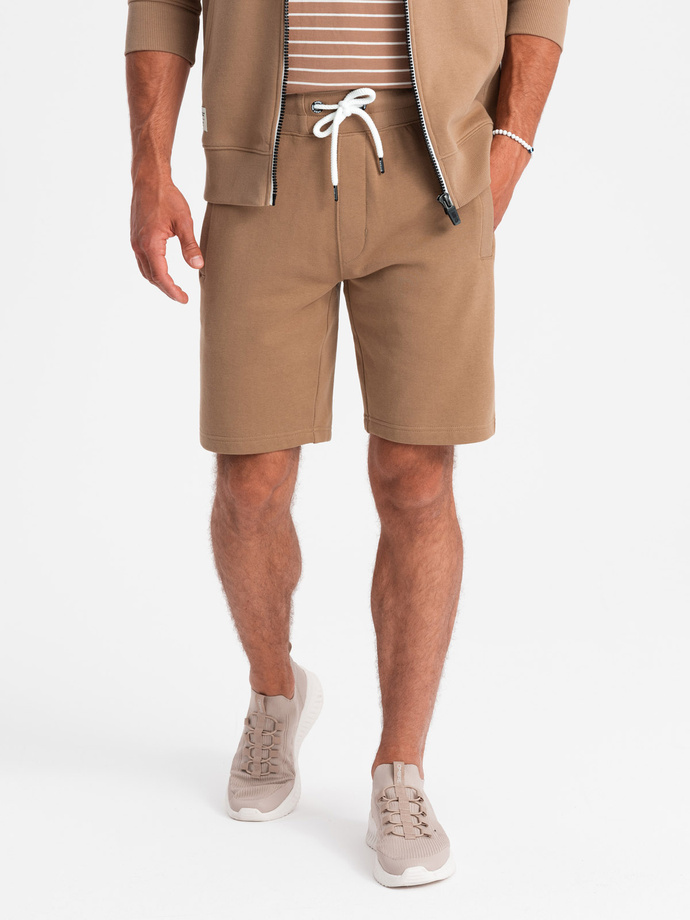 Men's sweatshirt set unbuttoned sweatshirt + shorts - brown V2 Z76