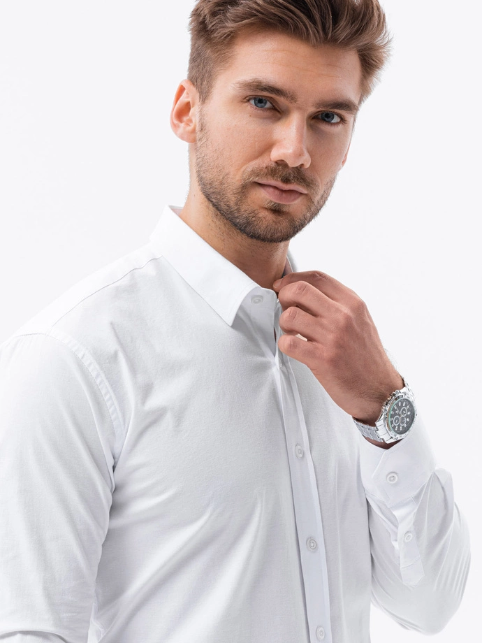 Men's slim shirt with long sleeves - white K504