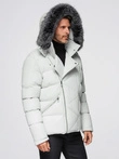 Men's quilted jacket with hooded ramonesque cut - light grey V4 OM-JAHP-0252