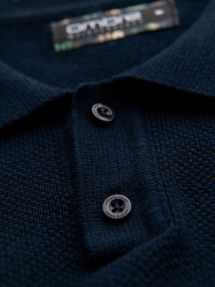 Pánské bavlněné polo tričko ze strukturovaného úpletu - tmavě modré V2 OM-POSS-0117