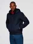 Men's jacket with hood and high collar - navy blue V2 OM-JANP-0222