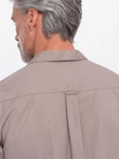 Men's short sleeve shirt with Cuban collar - dark beige V3 OM-SHSS-0168