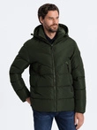 Men's winter jacket with unusual quilting - dark green V2 OM-JAHP-0127