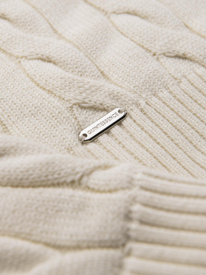 Pánský pletený rolák se zipem - krémový V1 OM-SWZS-0138