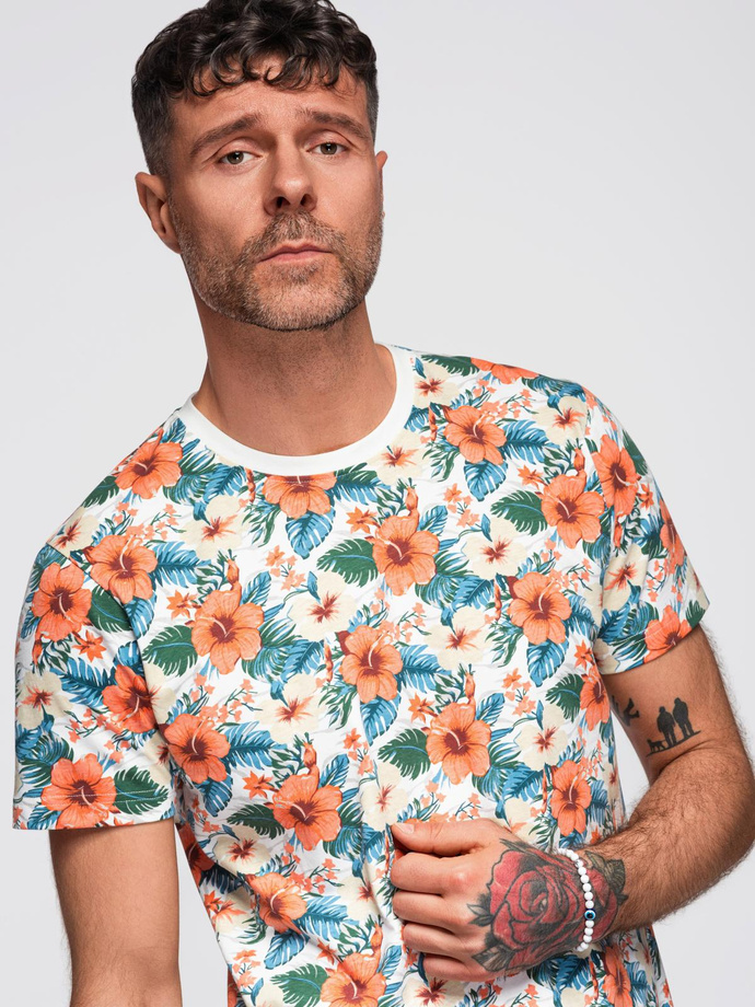 Tricou din bumbac imprimat cu decolteu rotund - negru V2 OM-TSFP-0225