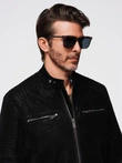 Men's retro-style biker jacket with stand-up collar - black V2 OM-JAFL-0197
