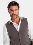Men's elegant SLIM FIT herringbone vest - graphite V2 OM-BLZV-0143