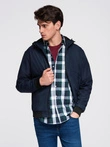 Men's lightweight jacket with hood and mesh lining - navy blue V1 C640