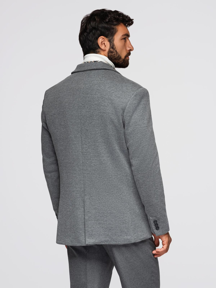 Men's knitted jacket with a fitted cut - light grey V2 OM-BLZB-0100
