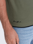 Tricou polo bărbătesc din bumbac cu ornamente contrastante - olive V6 OM-POSS-0113