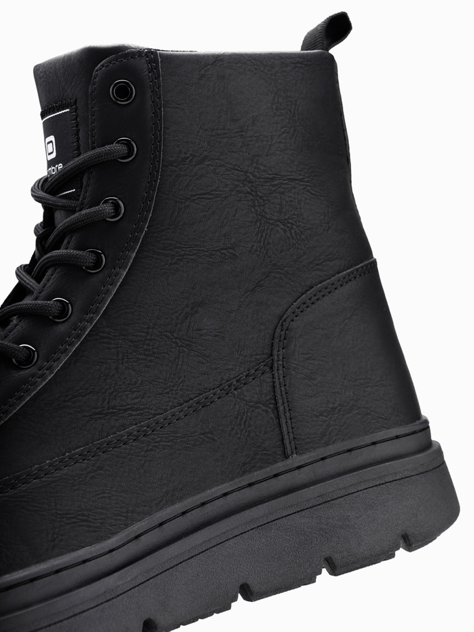 Pánské jednobarevné vysoké boty s ozdobným prošíváním - černé V1 OM-FOBO-0133