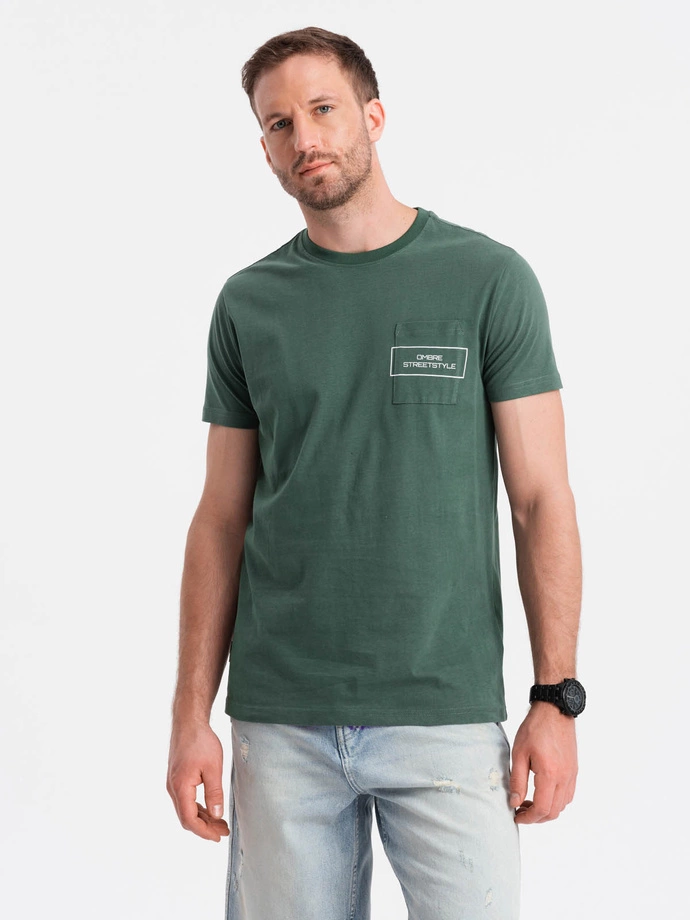 Ombre Streetstyle bărbați bumbac buzunar imprimare T-shirt - verde închis V4 OM-TSCT-0108