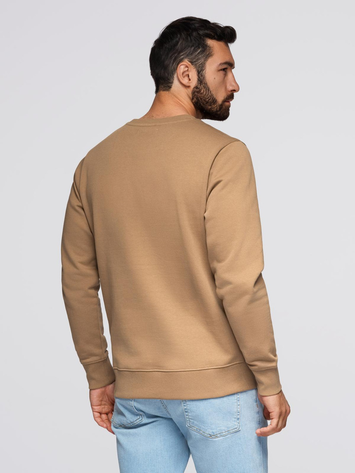 Men's BASIC sweatshirt with round neckline - brown V2 OM-SSBN-0175