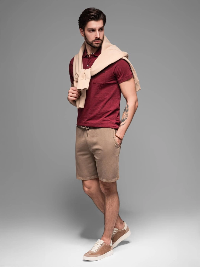 RELAXED FIT men's athleisure style short sweat shorts - light brown V2 OM-SRWS-0122