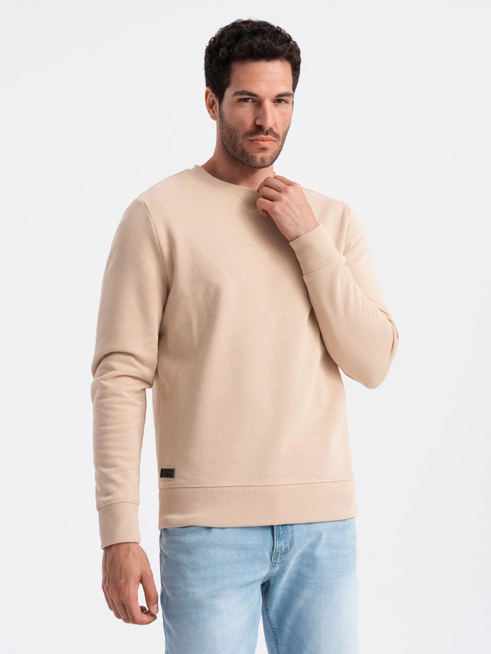 BASIC men's non-stretch cotton sweatshirt - beige V6 OM-SSBN-0159