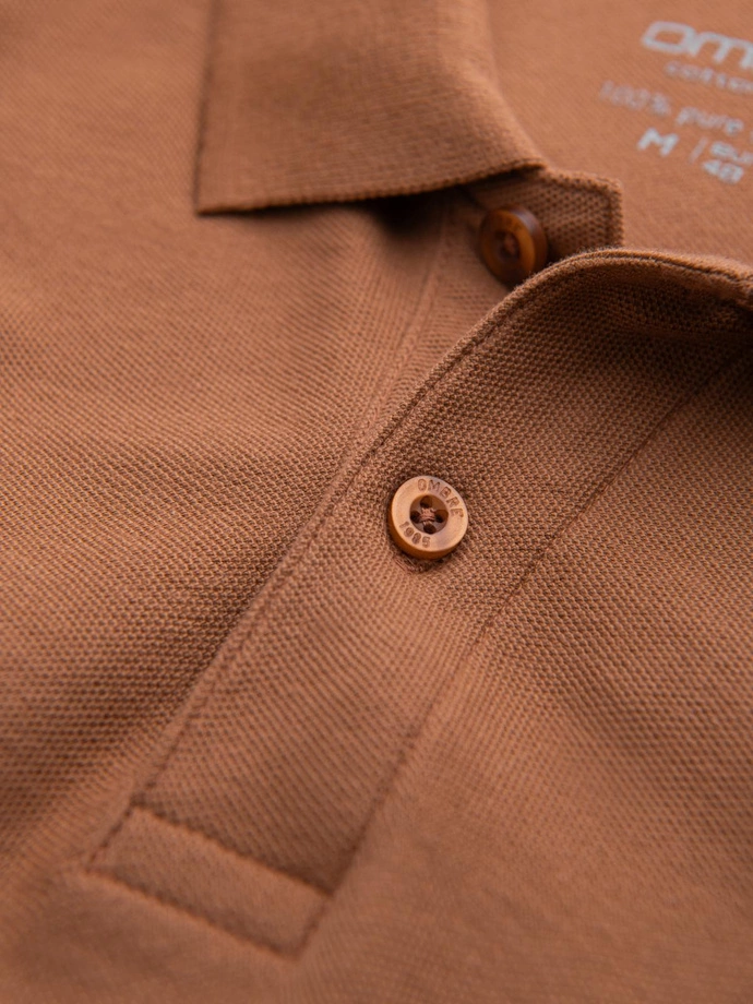 Men's BASIC single color pique knit polo shirt - brown V23 OM-POBS-0100