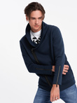Unbuttoned men's sweatshirt with stand-up collar LONDON - navy blue B1362