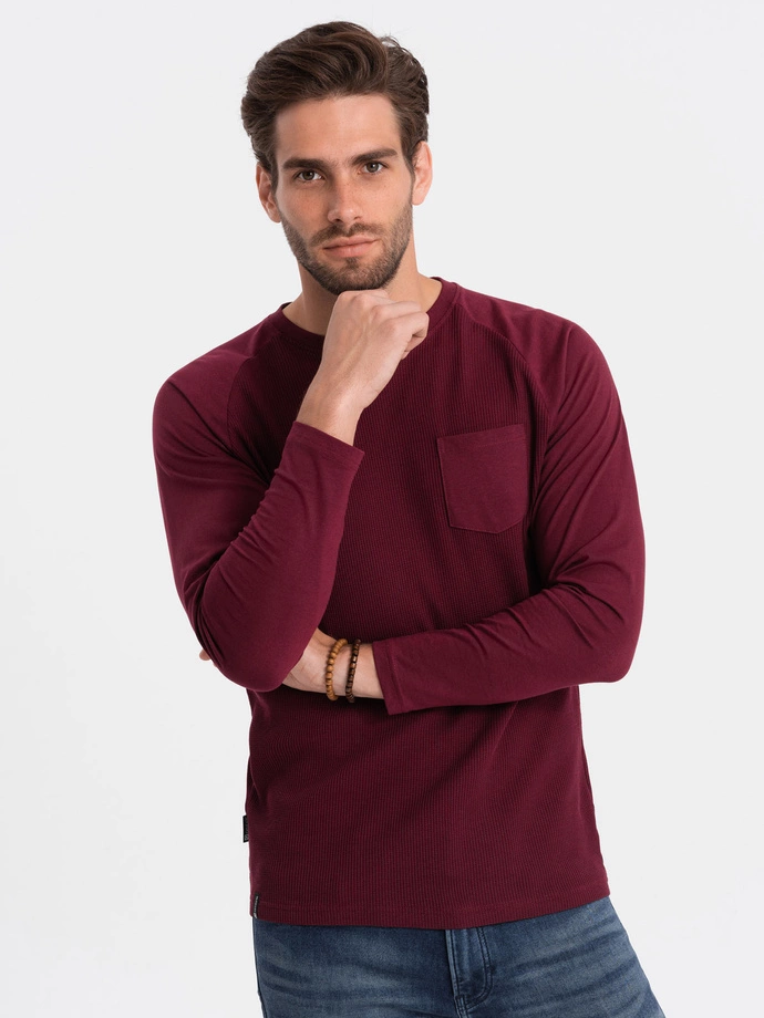 Men's longsleeve with "waffle" texture - maroon V6 OM-LSCL-0109