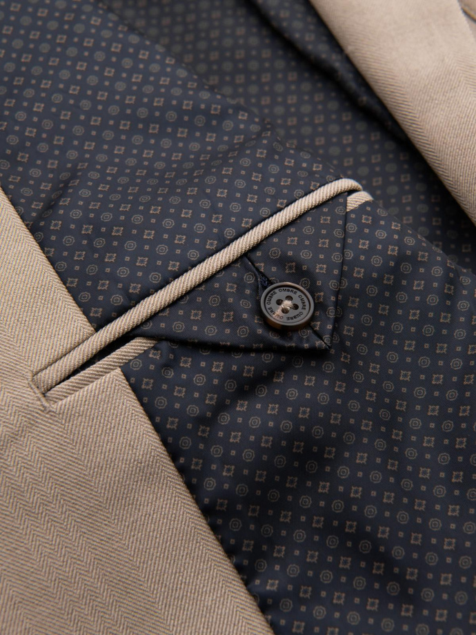 Elegantiška vyriška SLIM FIT striukė su rayonu - smėlio spalvos V2 OM-BLZB-0135