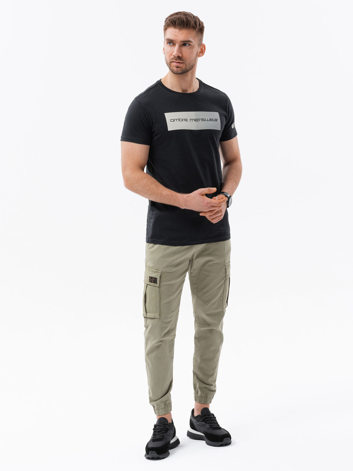 Men's printed cotton t-shirt - black V1 S1751