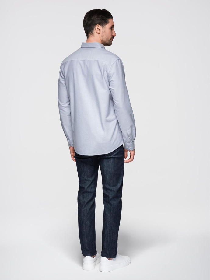 Cămașă oxford elegantă pentru bărbați cu broderie și buzunar - albastru V1 OM-SHOS-0173