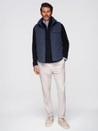 Men's peach effect quilted sleeveless jacket - navy blue V2 OM-JAVJ-0277