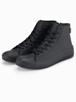 Men's high top sneakers with zipper for easy donning - black V1 OM-FOTH-0184