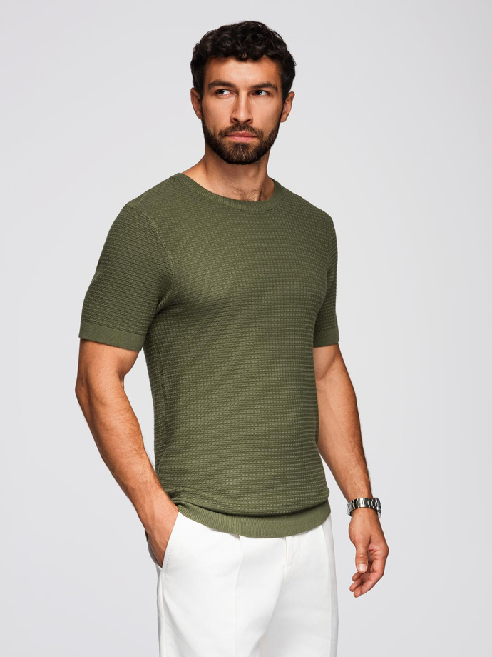 Tricou tricotat structurat pentru bărbați - olive V1 OM-TSCT-0253