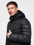 Men's long quilted jacket with natural filling - black V1 OM-JALJ-0212