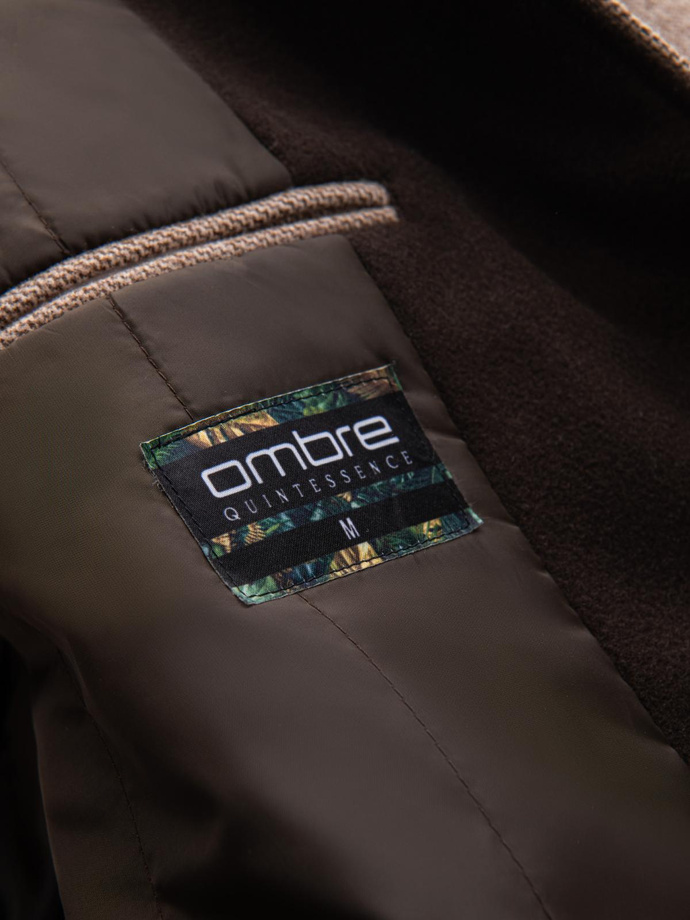 Melange long men's hooded coat - beige V2 OM-COWC-0122