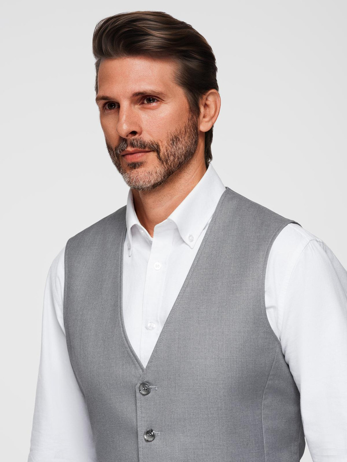 Fitted men's vest with rayon and marbled buttons - grey V3 OM-BLZV-0112