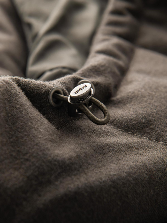 Pánska dlhá teplá bunda parka s vlnou - tmavosivá melanž V4 OM-JALJ-0217