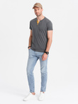 Tricou bărbătesc cu decolteu rotund tip henley - grafit V6 OM-TSCT-0155