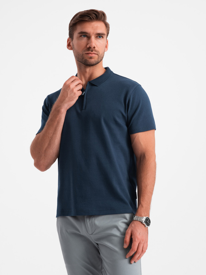 Tricou polo pentru bărbați cu guler cu fermoar - albastru marin V7 OM-POSS-0132