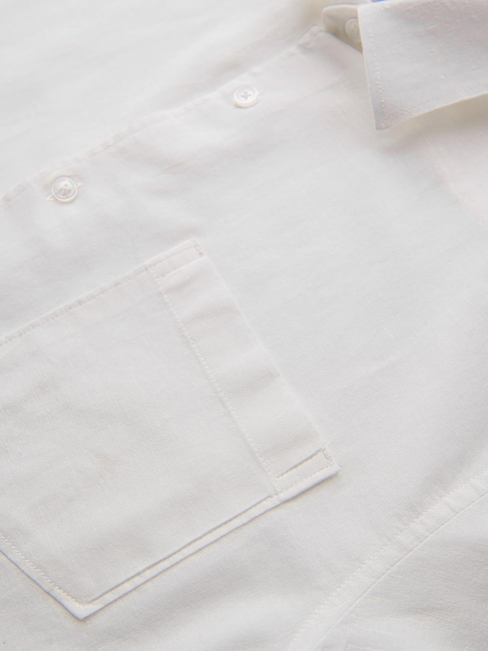 Men's short-sleeved linen-cotton shirt with pocket - broken white V1 OM-SHSS-0167