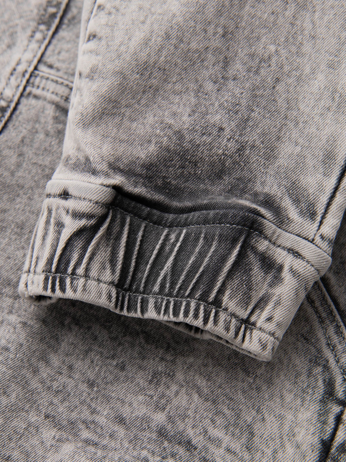 Men's denim jogger pants with rips and zippers - gray V4 OM-PADJ-0243