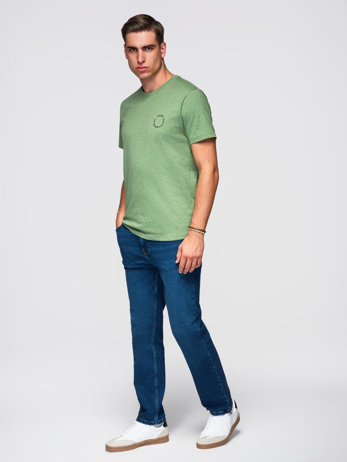 Men's printed cotton t-shirt with round neckline - green V4 OM-TSFP-0186