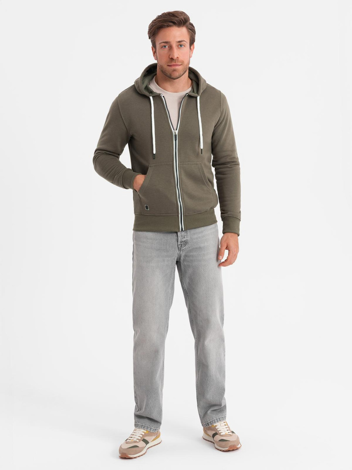 BASIC men's zip-up hoodie - dark olive green V11 OM-SSBZ-0118