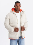 Men's sports warm jacket with double hood - ash V1 OM-JAHP-0208