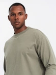 Men's cotton longsleeve LOOSE FIT with round neckline - khaki V4 OM-LSBC-0129