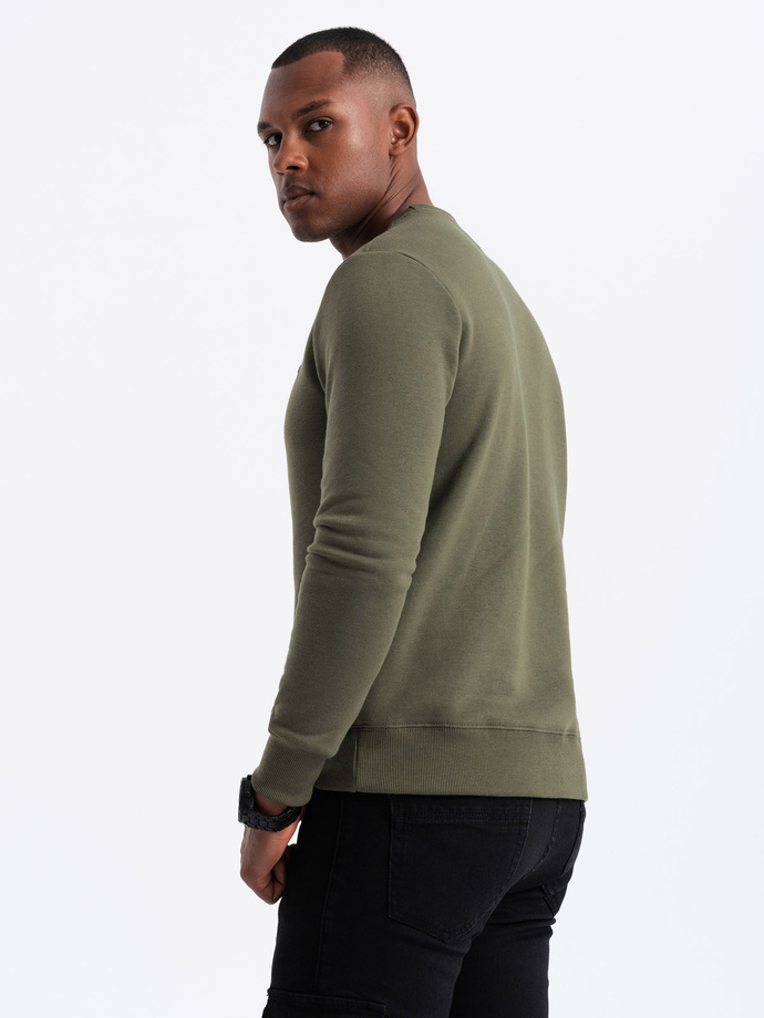 Classic men's sweatshirt with inscription - dark olive V2 OM-SSPS-0181