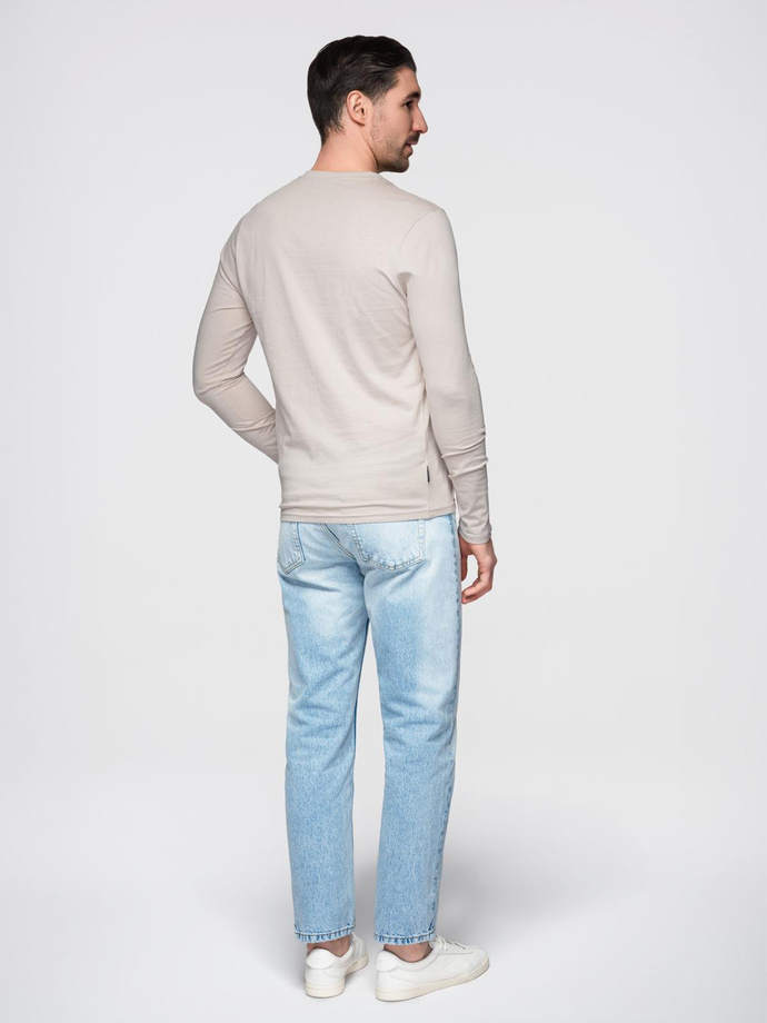 Mâneci lungi neimprimate pentru bărbați cu guler în V - bej deschis V1 OM-LSBL-0108