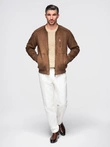 Men's imitation suede bomber jacket - brown V1 OM-JAFL-0232